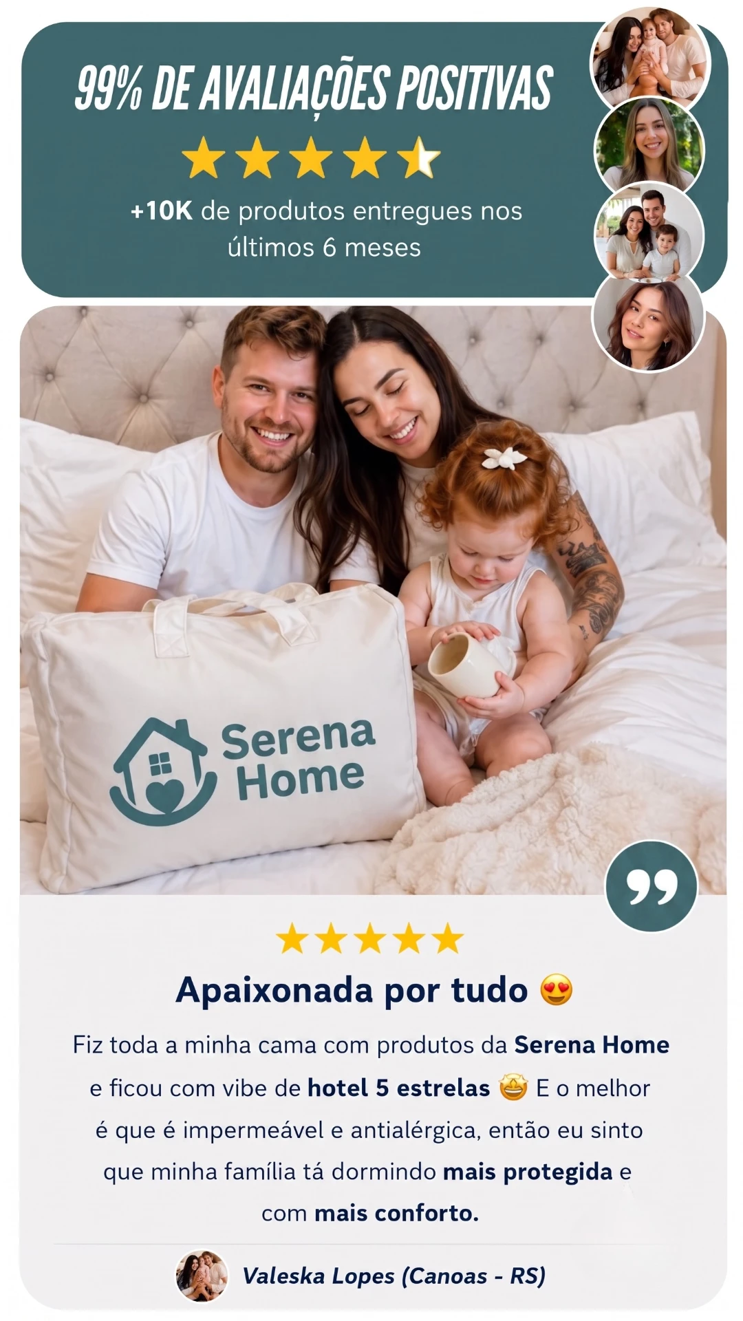 Avaliação de cliente Serena Home satisfeita com sua compra